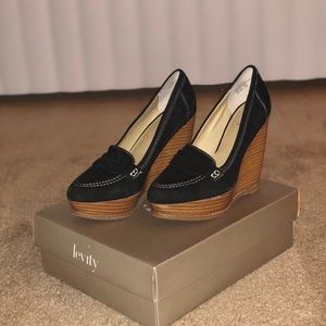 Black penny wedge loafers